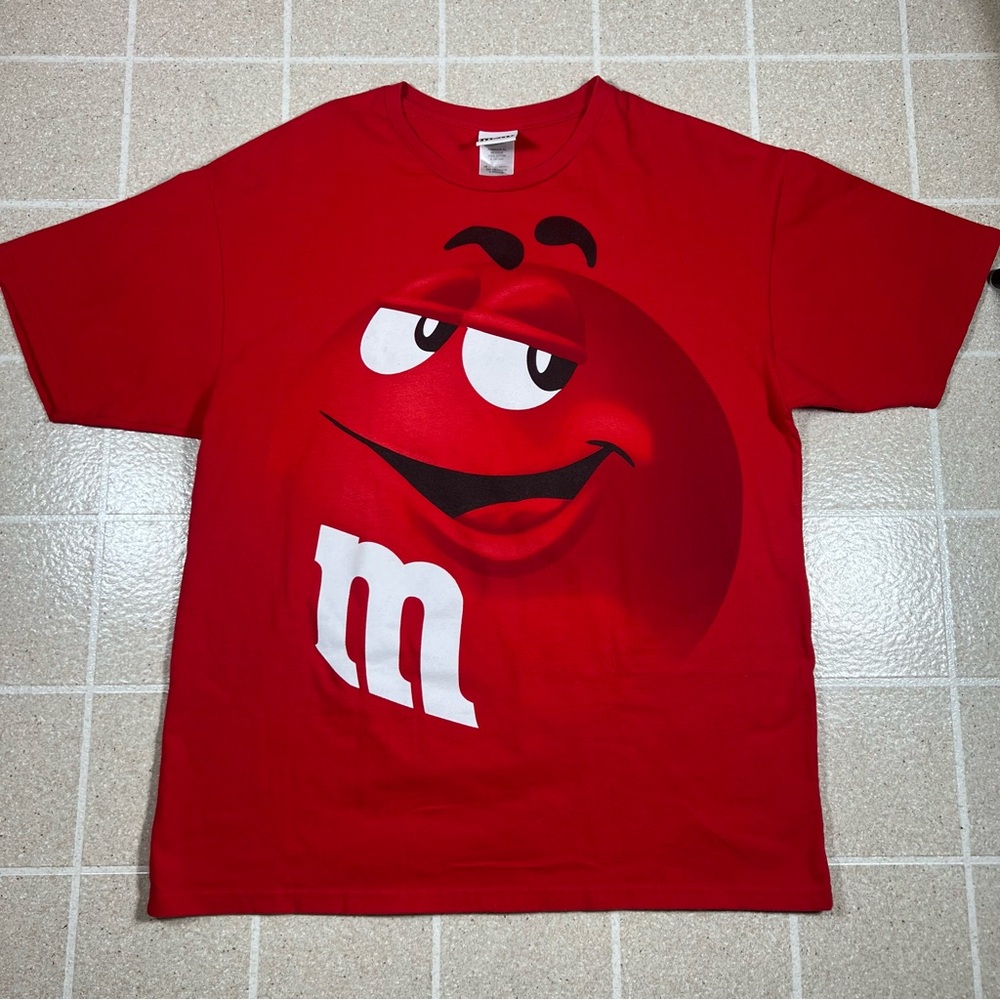 Vintage Y2k M&M World Red M&M All Over Print Short Sleeve  Size XL Candy T Shirt
